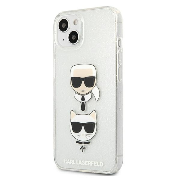 Hülle KARL LAGERFELD Apple iPhone 13 Mini Glitter Karl`s & Choupette Silber Hartschale